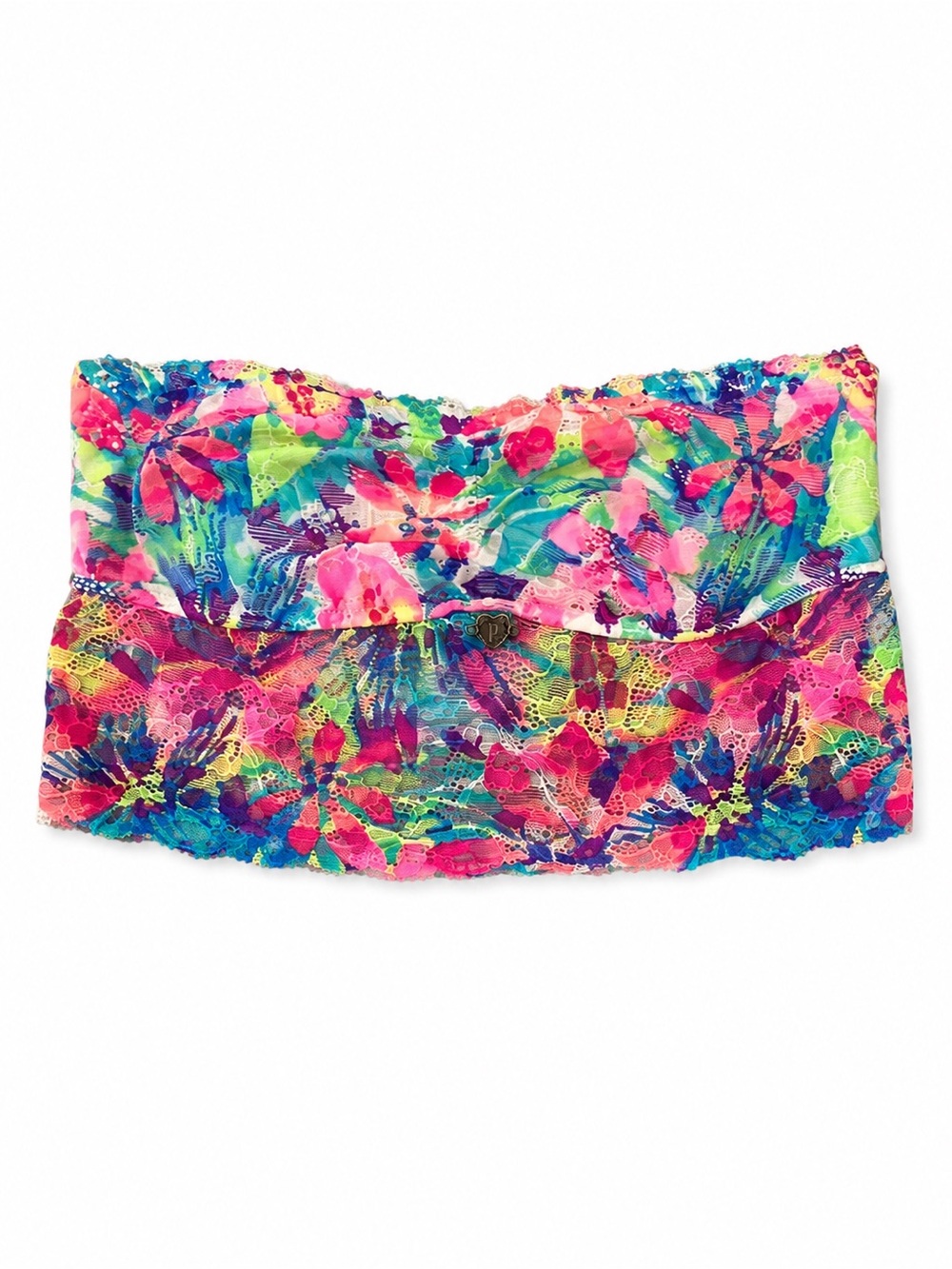 VS PINK Neon Tropical Floral Lace Bandeau Bra Small Y2K Festival